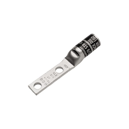 Burndy Two-Hole Compression Lug, 2 AWG Max, 1/4 in Stud, Standard Barrel, Copper, Brown YAV2CL2NT14FX